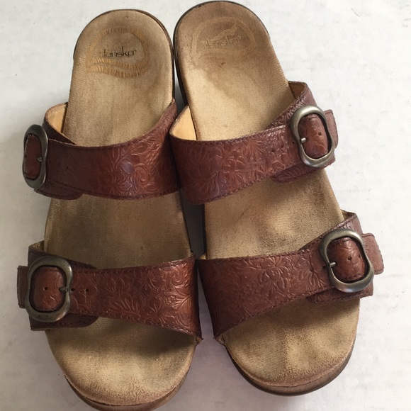 Dansko Shoes - Dansko Sophie Floral Embossed Brown Heeled Sandal
